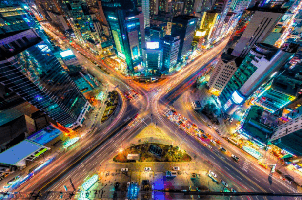 City traffic, looking from above